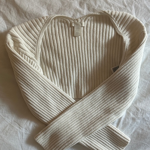 H&M Cream Ribbed Bolero Sweater XS - Picture 1 of 4